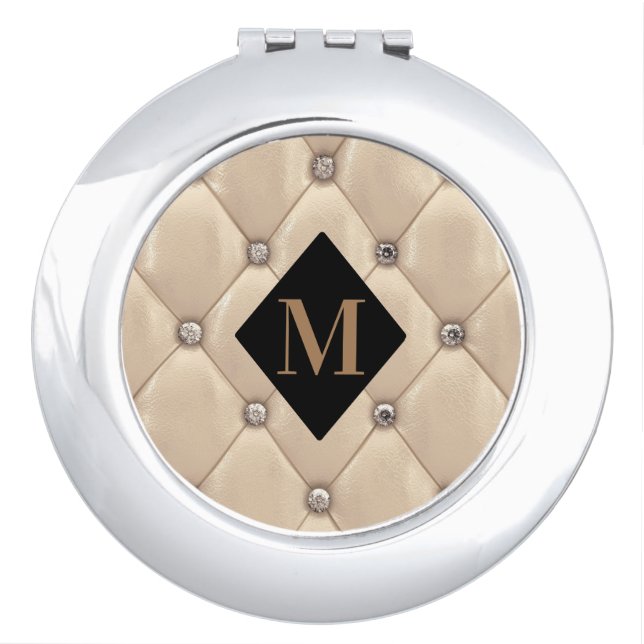 luxurious tufted gold monogram compact mirror (Front)
