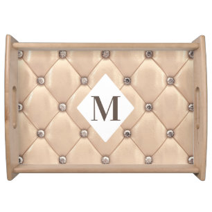 luxurious tufted gold monogram serving tray