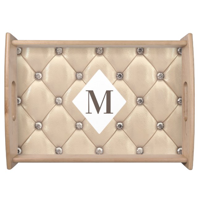 luxurious tufted gold monogram serving tray (Front)