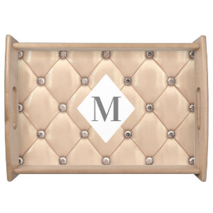 luxurious tufted gold monogram serving tray