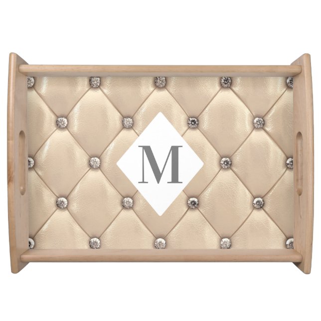 luxurious tufted gold monogram serving tray (Front)