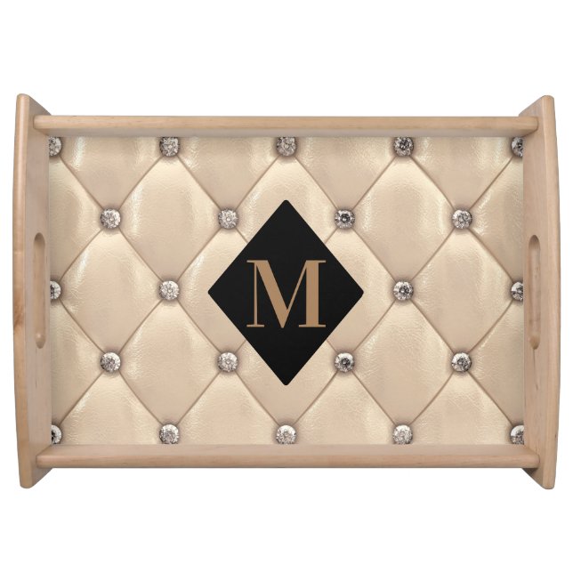 luxurious tufted gold monogram serving tray (Front)