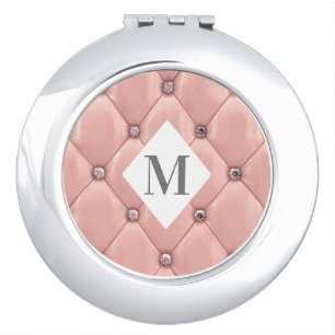luxurious tufted rose gold monogram compact mirror