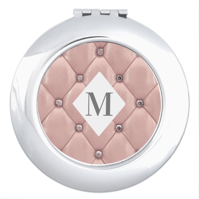 luxurious tufted rose gold monogram compact mirror (Front)