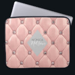 luxurious tufted rose gold monogram laptop sleeve<br><div class="desc">Our "luxurious tufted" collection features beautiful rose gold and gold tufted backgrounds with rhinestones. In the middle is a diamond shape placeholder for monogram and business info in different colors. Check our store for more complementary items from this collection.</div>