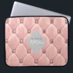 luxurious tufted rose gold monogram laptop sleeve<br><div class="desc">Our "luxurious tufted" collection features beautiful rose gold and gold tufted backgrounds with rhinestones. In the middle is a diamond shape placeholder for monogram and business info in different colors. Check our store for more complementary items from this collection.</div>