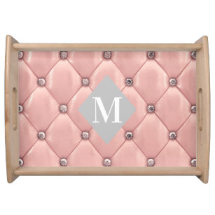luxurious tufted rose gold monogram serving tray