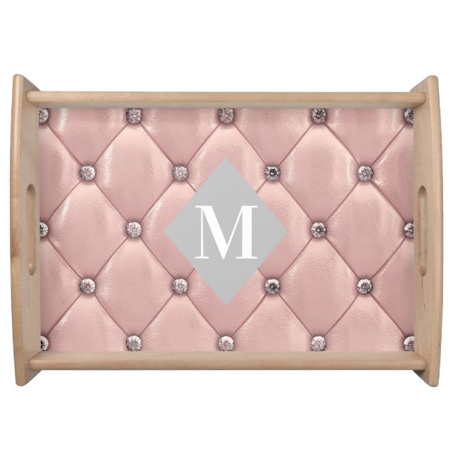 luxurious tufted rose gold monogram serving tray (Front)
