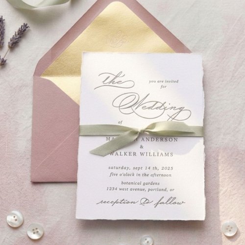 Luxurious Typography Budget Wedding Letterpress Invitation