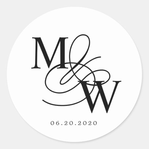Luxurious Typography Wedding Monogram Classic Round Sticker