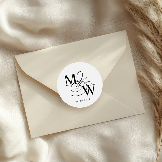 Luxurious Typography Wedding Monogram Classic Round Sticker (Creator Uploaded)