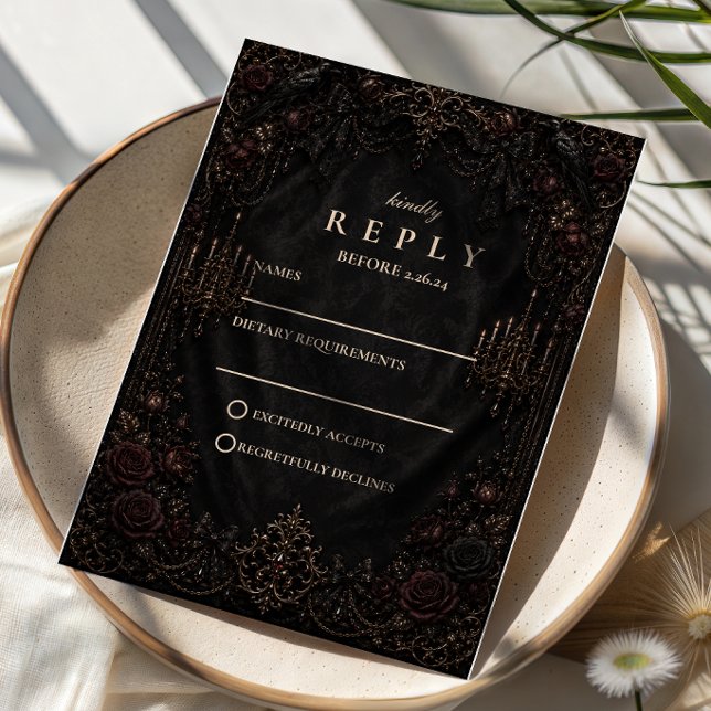 Luxurious Victorian Goth Wedding RSVP Card (Creator Uploaded)