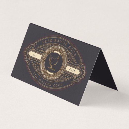 luxurious vintage golden chicken farm business card