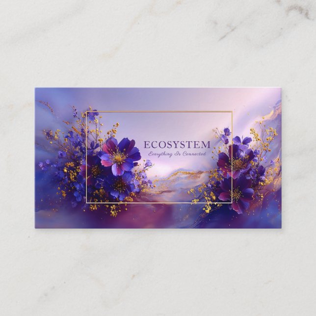 Luxurious Violet Gold Abstract Floral Geometric Business Card (Front)