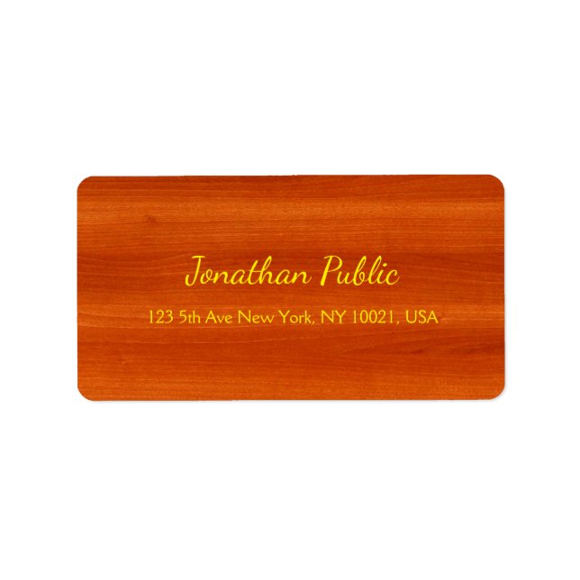 Luxurious Walnut Wood Gold Script Elegant Address Label (Front)
