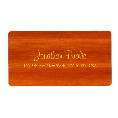 Luxurious Walnut Wood Gold Script Elegant Shipping Label