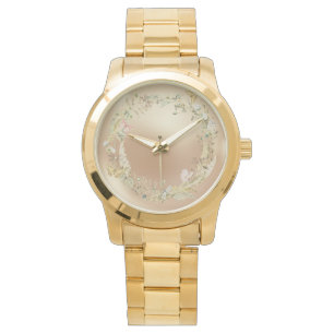 Luxurious Watch, Flowers Pattern,Pearl Background Watch