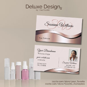 Luxurious Waved Rose Gold Decor Initials and Photo Business Card