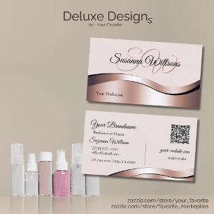 Luxurious Waved Rose Gold Decor Initials QR Code Business Card