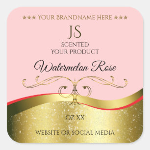 Luxurious Wavy Gold Decor Light Red Monogram Label