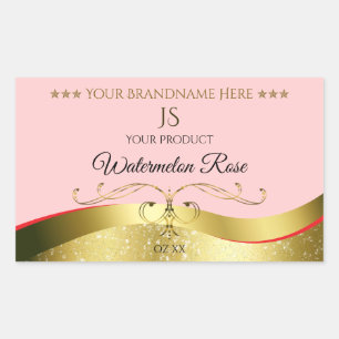 Luxurious Wavy Gold Decor Light Red Monogram Label