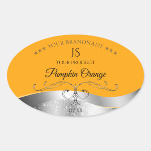 Luxurious Wavy Silver Decor Orange Monogram Label