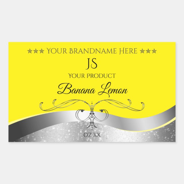 Luxurious Wavy Silver Decor Yellow Monogram Label (Front)
