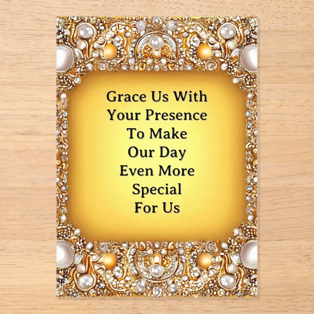 Luxurious Wedding Frame With Pearls and Gems Acrylic Invitations (Front)