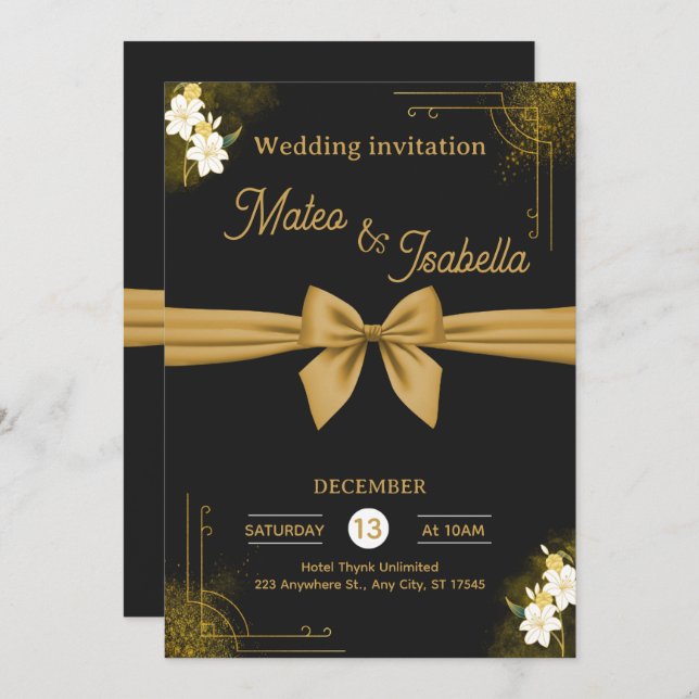 Luxurious wedding invitation in gold (Front/Back)