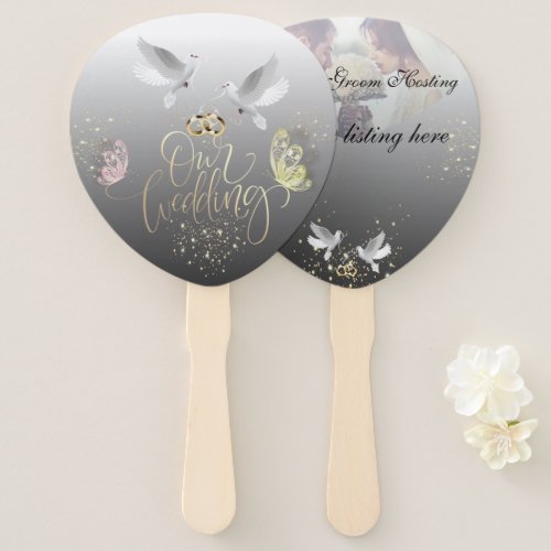 luxurious wedding with pigeons and butterflies hand fan