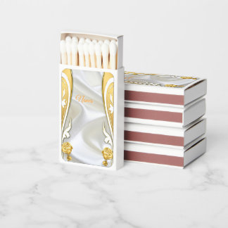 Luxurious, White, Flowing Silk & White Roses. Matchboxes