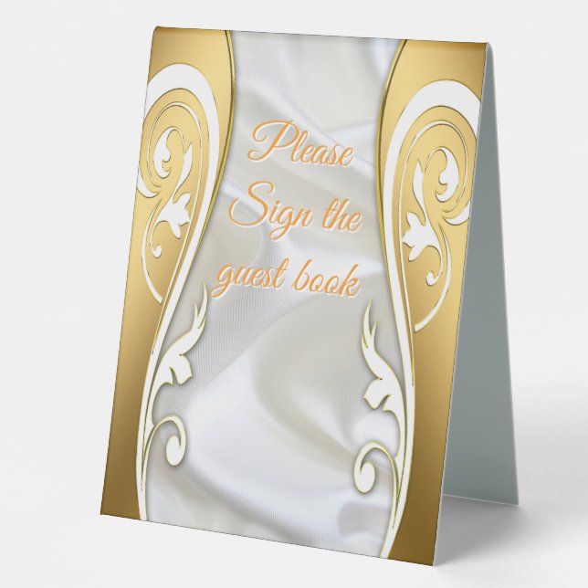 Luxurious, White, Flowing Silk & White Roses. Table Tent (Front)