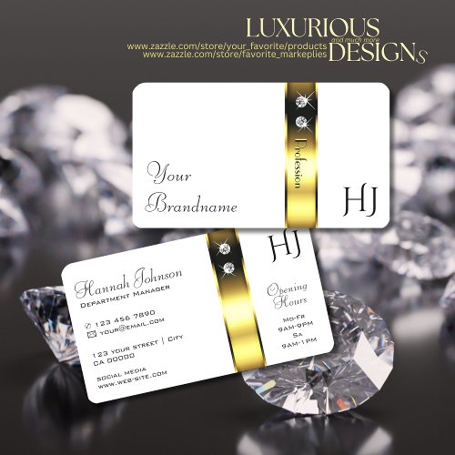Luxurious White Gold Decorative Diamonds Monogram Business Card