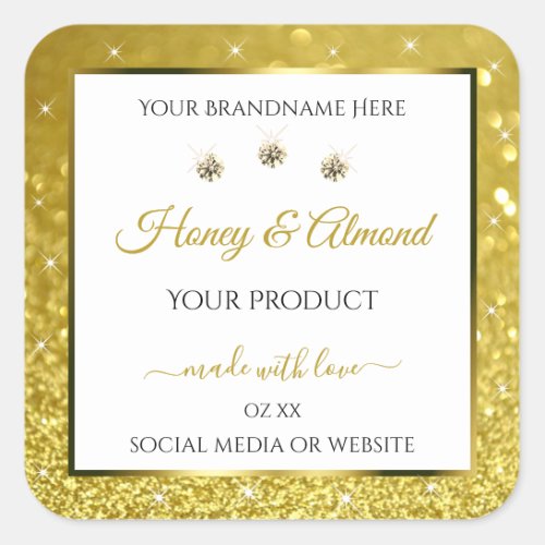 Luxurious White Gold Glitter Product Labels Jewels