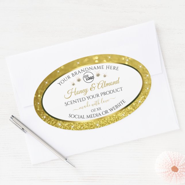 Luxurious White Gold Glitter Product Labels Logo (Envelope)
