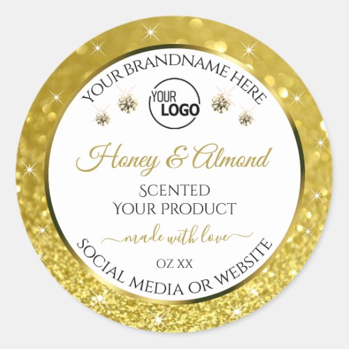 Luxurious White Gold Glitter Product Labels Logo