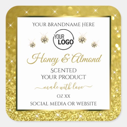 Luxurious White Gold Glitter Product Labels Logo