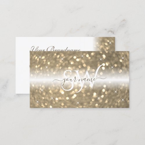 Luxurious White Gold Sparkling Glitter Initials Business Card