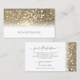 Luxurious White Gold Sparkling Glitter Monogram Business Card