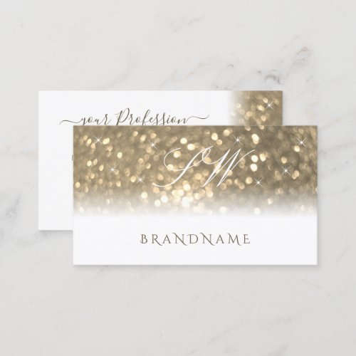 Luxurious White Gold Sparkling Glitter Monogram Business Card