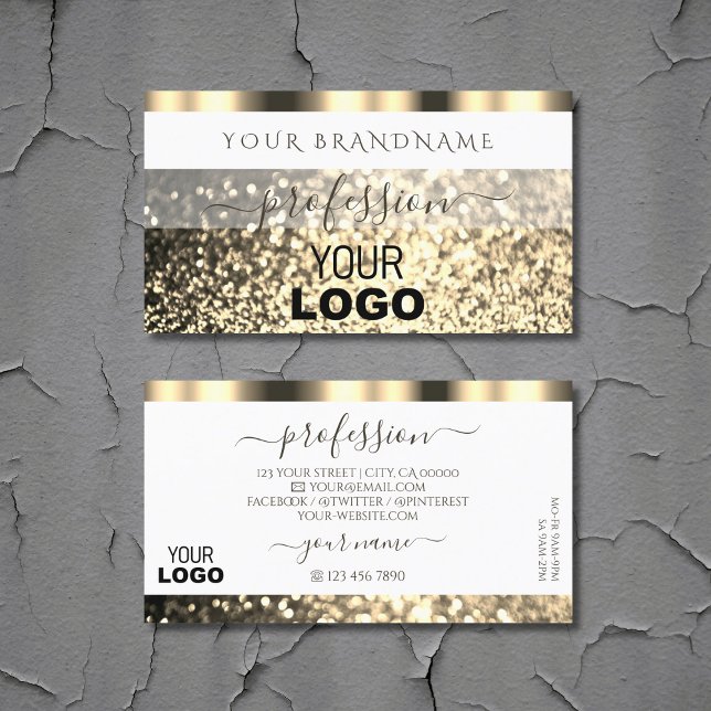 Luxurious White Gold Sparkling Glitter with Logo Business Card (Creator Uploaded)