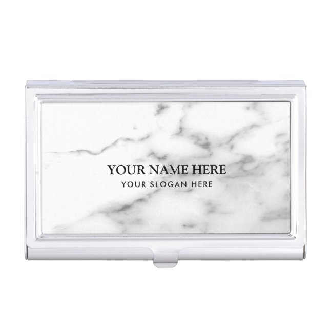 Luxurious white marble stone company name business card holder (Front)