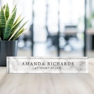 Luxurious white marble texture desk name plate