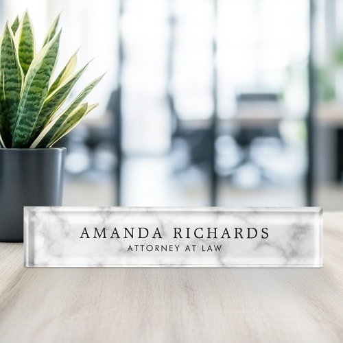 Luxurious white marble texture desk name plate