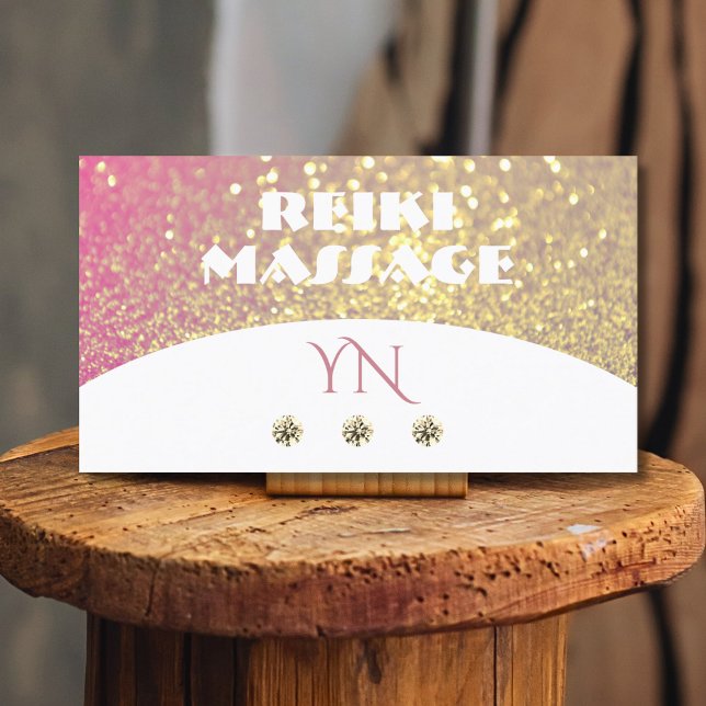 Luxurious White Pink Gold Sparkle Glitter Monogram Business Card (Creator Uploaded)