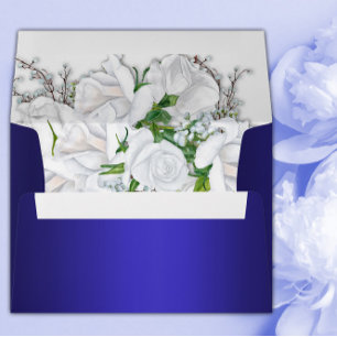 Luxurious White Roses and Dark Blue Wedding Envelope