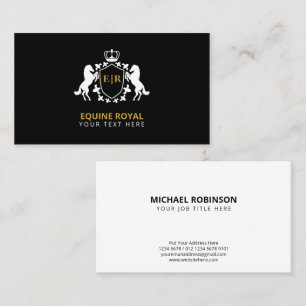 Luxurious White Royal Crest Initial on Black Business Card
