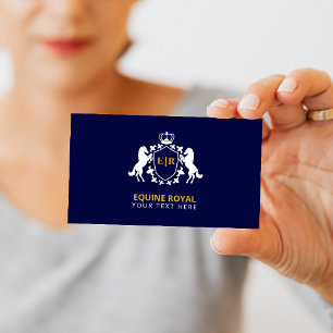Luxurious White Royal Crest   Initial on Navy Blue Business Card