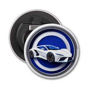 Luxurious White Sports Car Emblem Bottle Opener