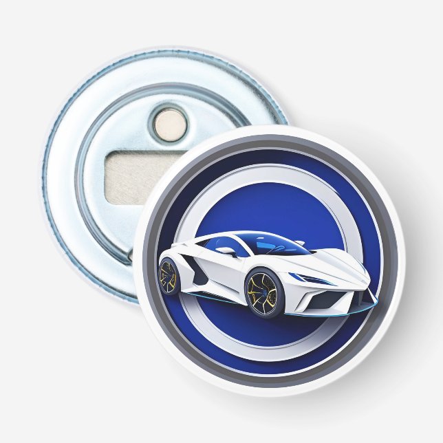 Luxurious White Sports Car Emblem Bottle Opener (Front)